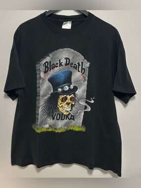 Vintage 1992 Slash from Guns N Roses Black Death Vodka T-shirt